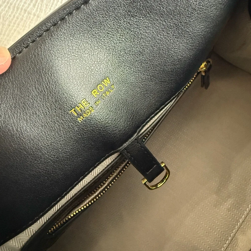 The Row Margaux Inspired Black Leather Drawstring Pouch with Gold Accents - Picture 7 of 14